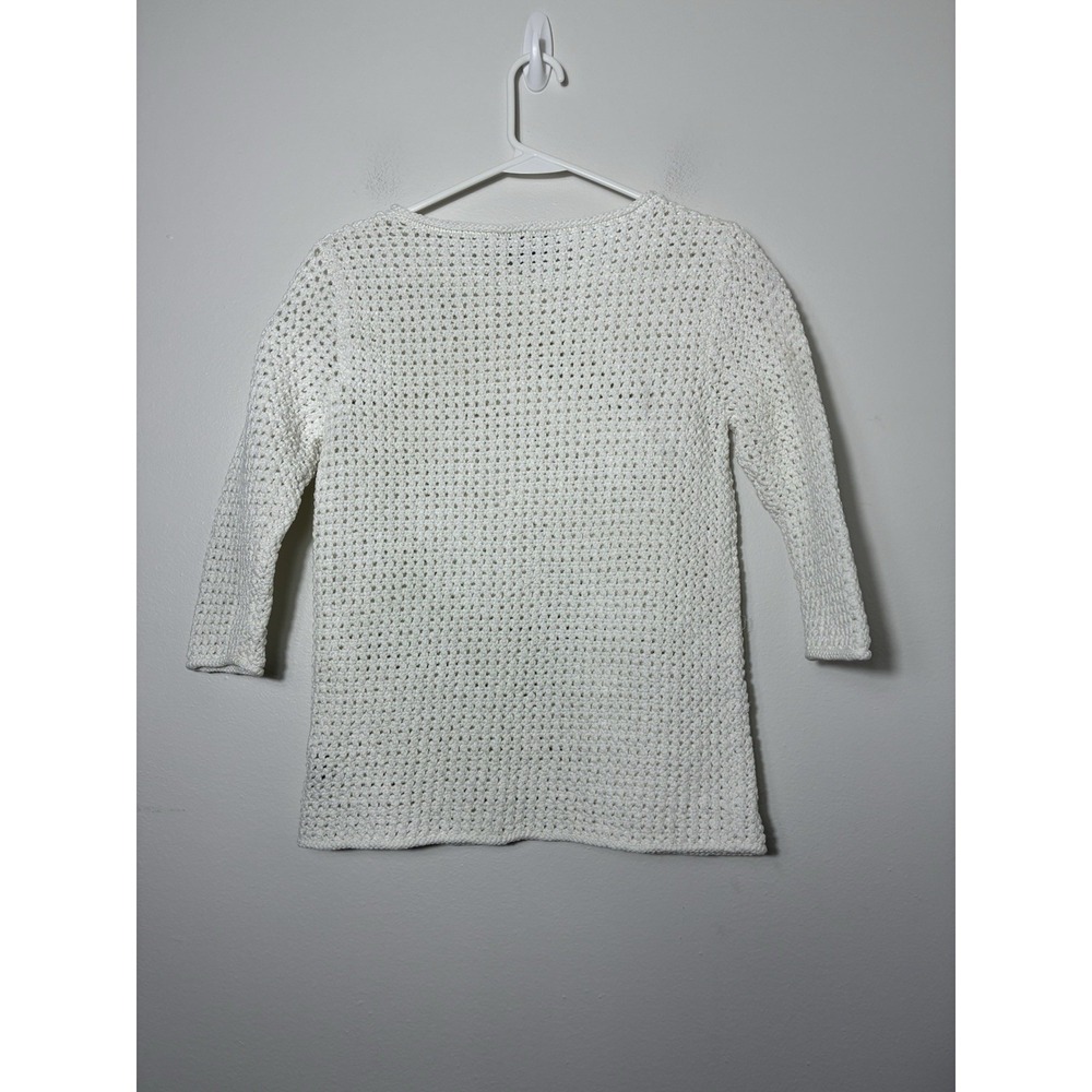 Lauren Ralph Lauren Hand Knit Sweater Sz M Cotton Crochet Minimalist 3/4 Sleeve - Picture 4 of 7
